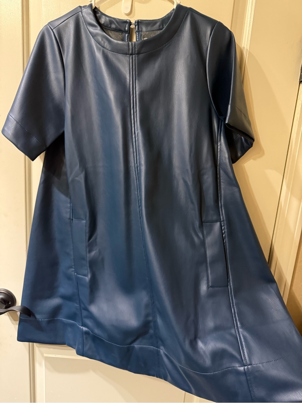 Anthropologie Maeve - Emmy Faux- Leather Mini Dress in Deep Teal Blue